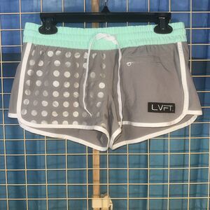 LVFT Board Shorts Women's Sz M Grey Mint 2.5" Inseam Athletic Pocket Polka Dot